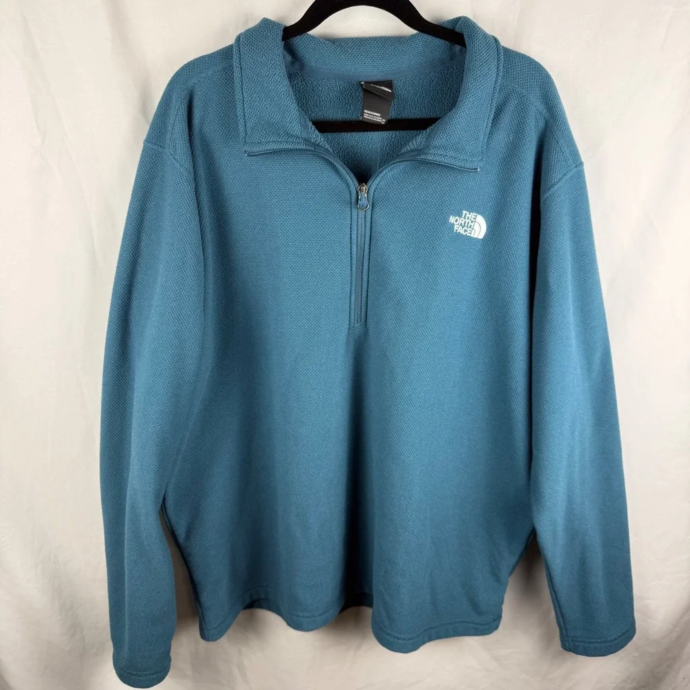 The North Face Men's Teal Blue Waffle Knit Fleece Lined Quarter Zip Size XXL